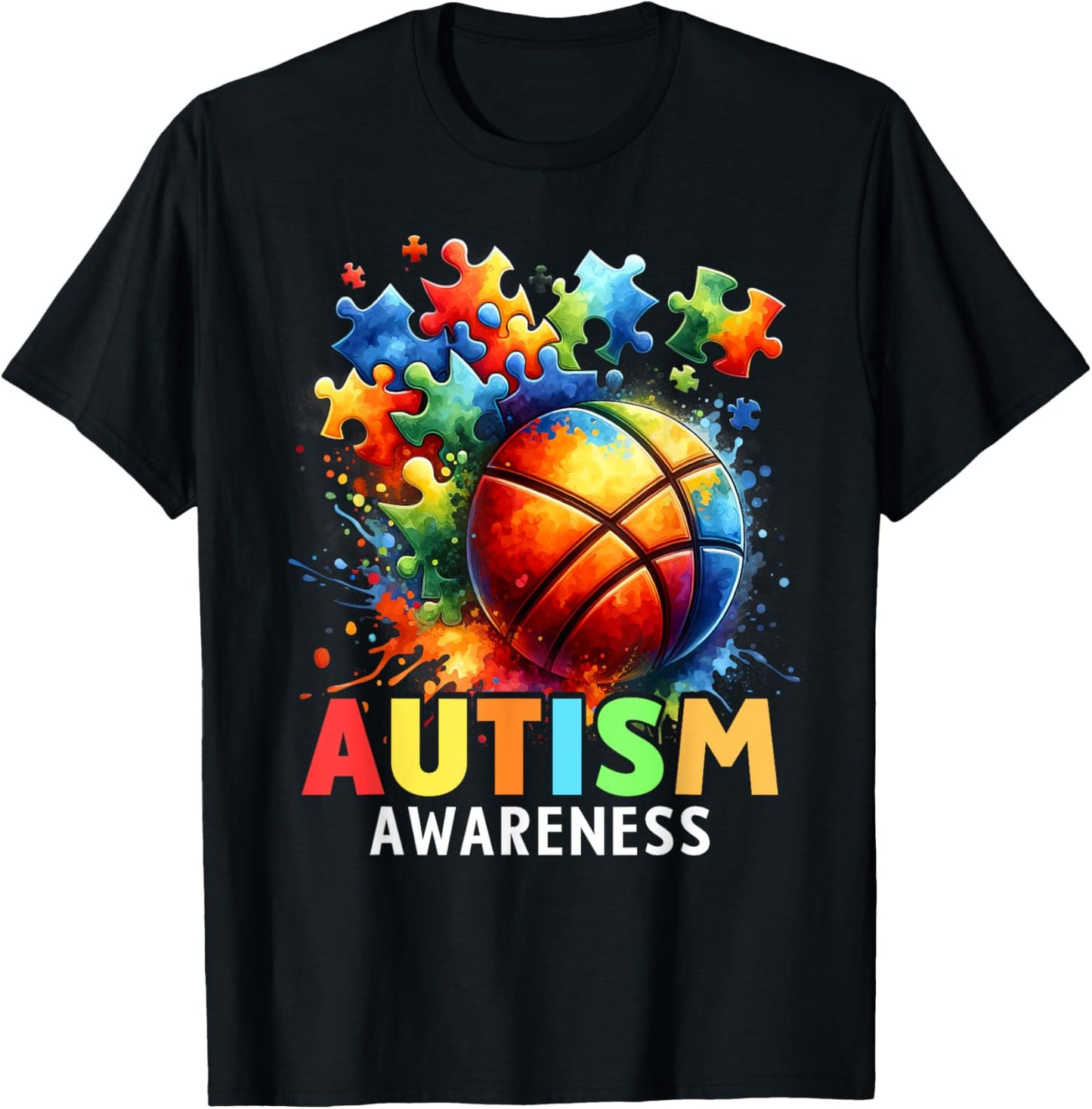Autism Basketball Autistic Autism Awareness Colorful T-Shirt - T-Shirt | Black