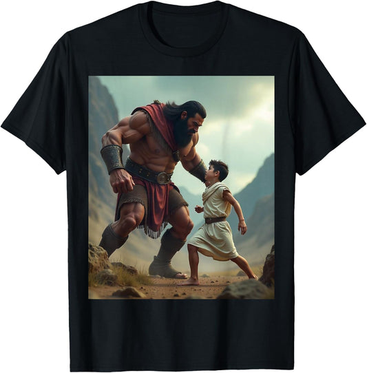 David and Goliath Bible Book of Samuel King David T-Shirt - T-Shirt | Black
