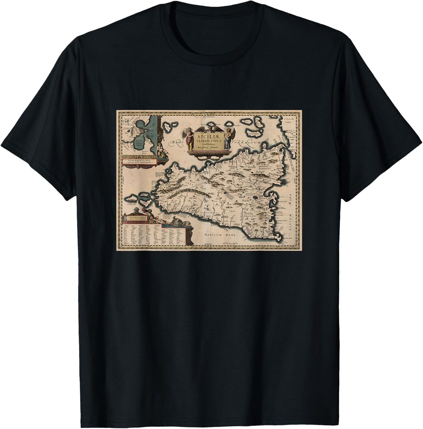 Sicily Italy Map T Shirt T-Shirt - T-Shirt | Black