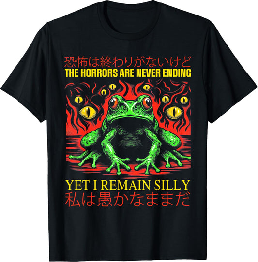 Horrors Are Never Ending Yet I Remain Silly Japanese Frog T-Shirt - T-Shirt | Black