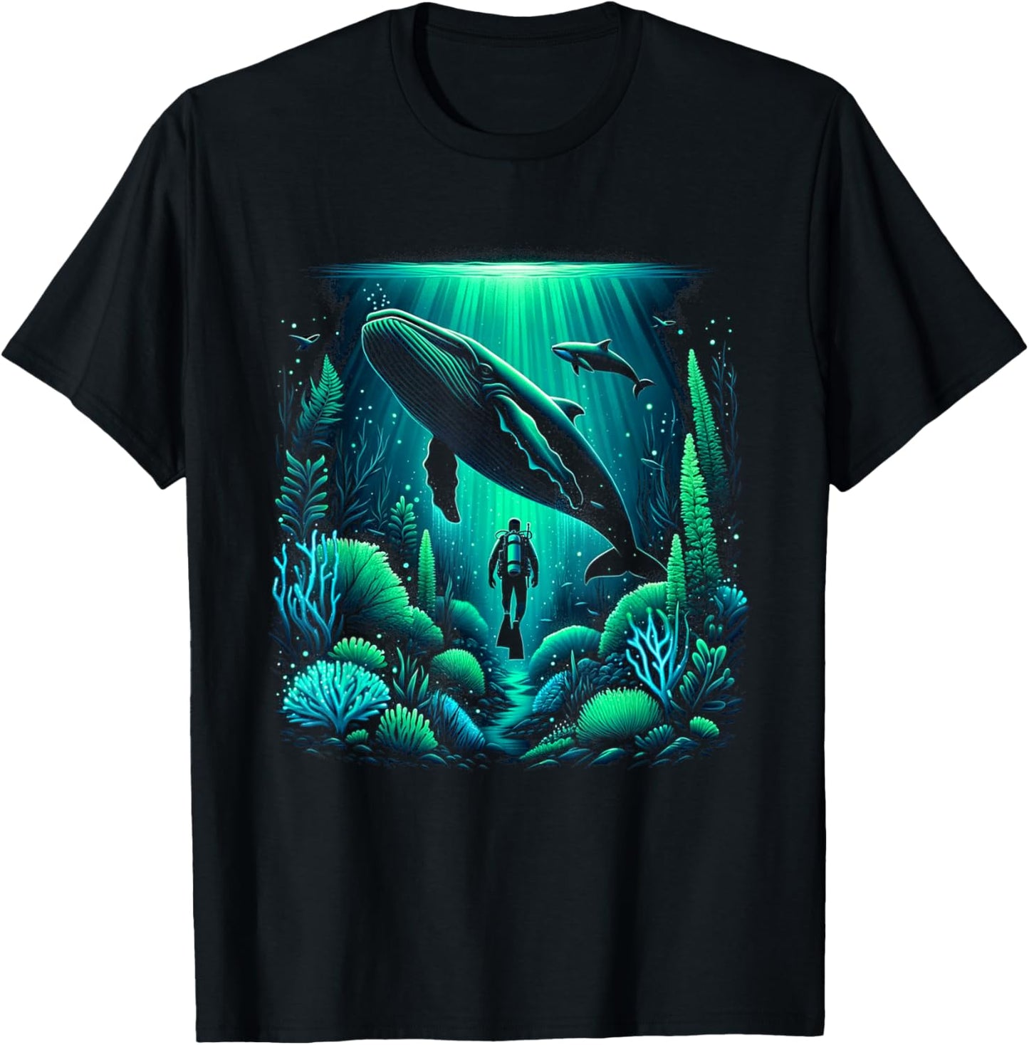 Scuba Diver and Whale for Scuba Diving Trip Dive Ocean T-Shirt - T-Shirt | Black