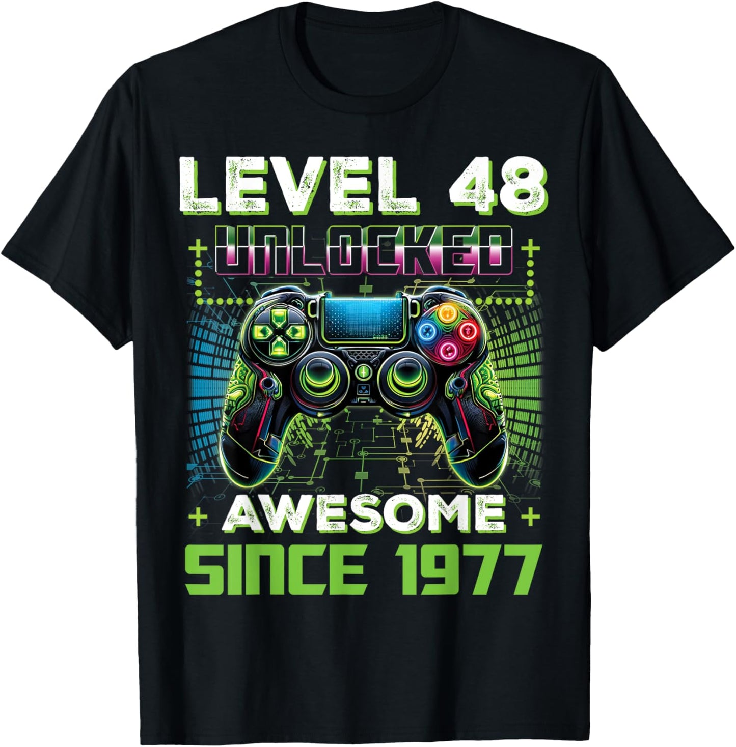 Level 48 Unlocked Video Game Controller 48th Birthday Gamer T-Shirt - T-Shirt | Black