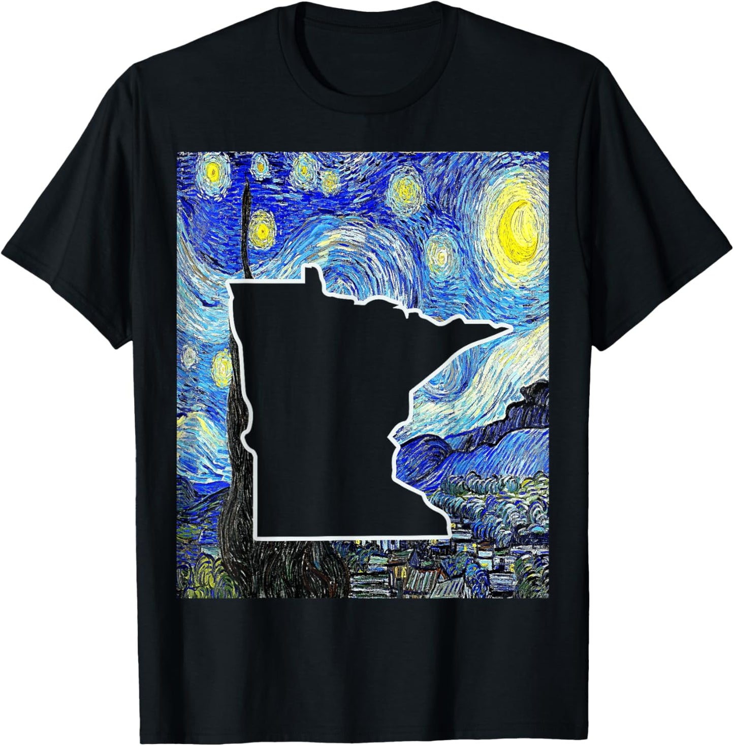 Minnesota State Starry Night Minnesota Map Minnesotan T-Shirt - T-Shirt | Black
