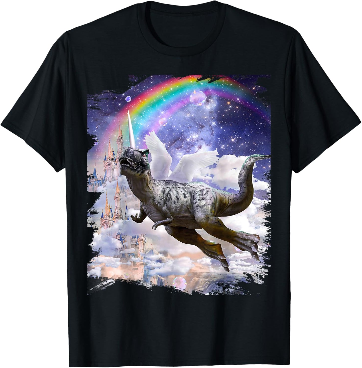 Rainbow Dinosaur Unicorn Dinocorn T-Shirt - T-Shirt | Black