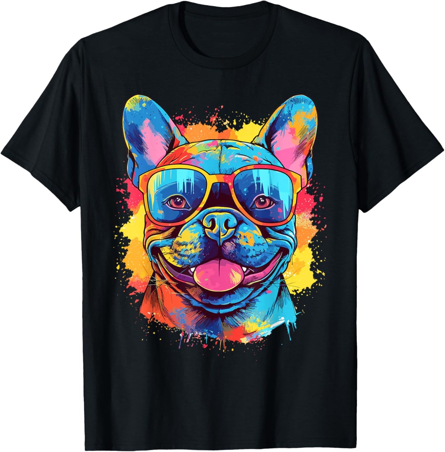 Colorful Watercolor French Bulldog T-Shirt - T-Shirt | Black