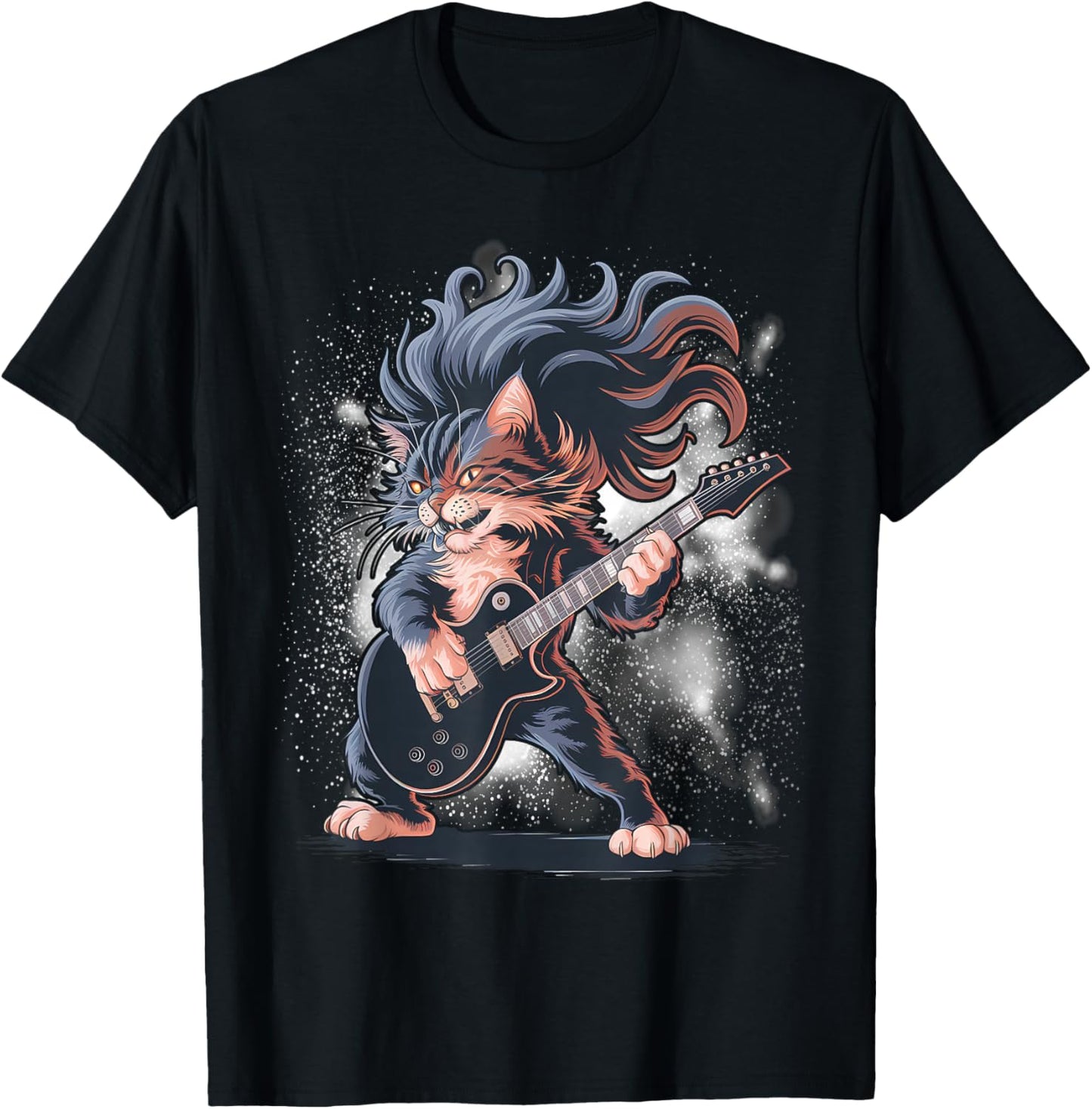 Rock and Roll Cat Playing Guitar T-Shirt - T-Shirt | Black