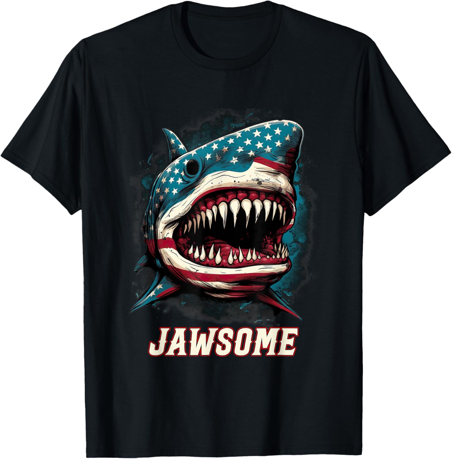 Merica 4th Of July Shark Jawsome Shark T-Shirt - T-Shirt | Black