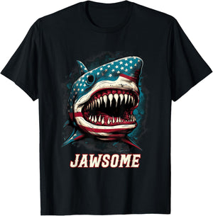 Merica 4th Of July Shark Jawsome Shark T-Shirt - T-Shirt | Black