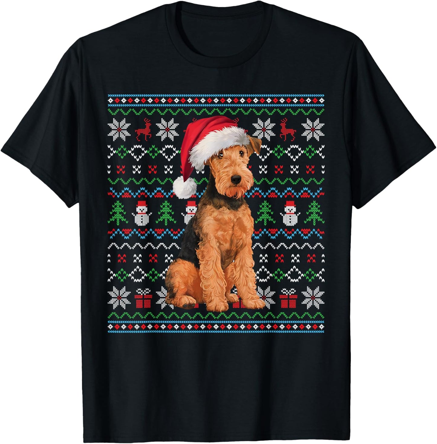 Ugly Airedale Terrier Dog Lovers Xmas Sweater Santa T-Shirt - T-Shirt | Black