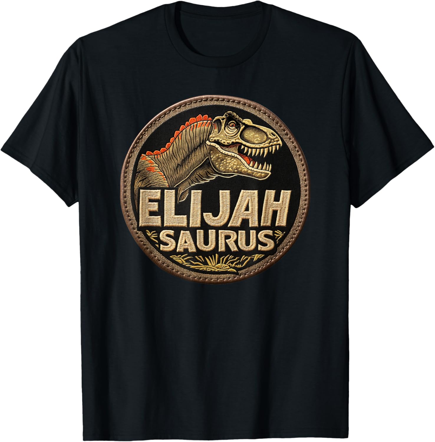 Elijah Saurus Funny Personalized Dinosaur T Rex Boys Name T-Shirt - T-Shirt | Black