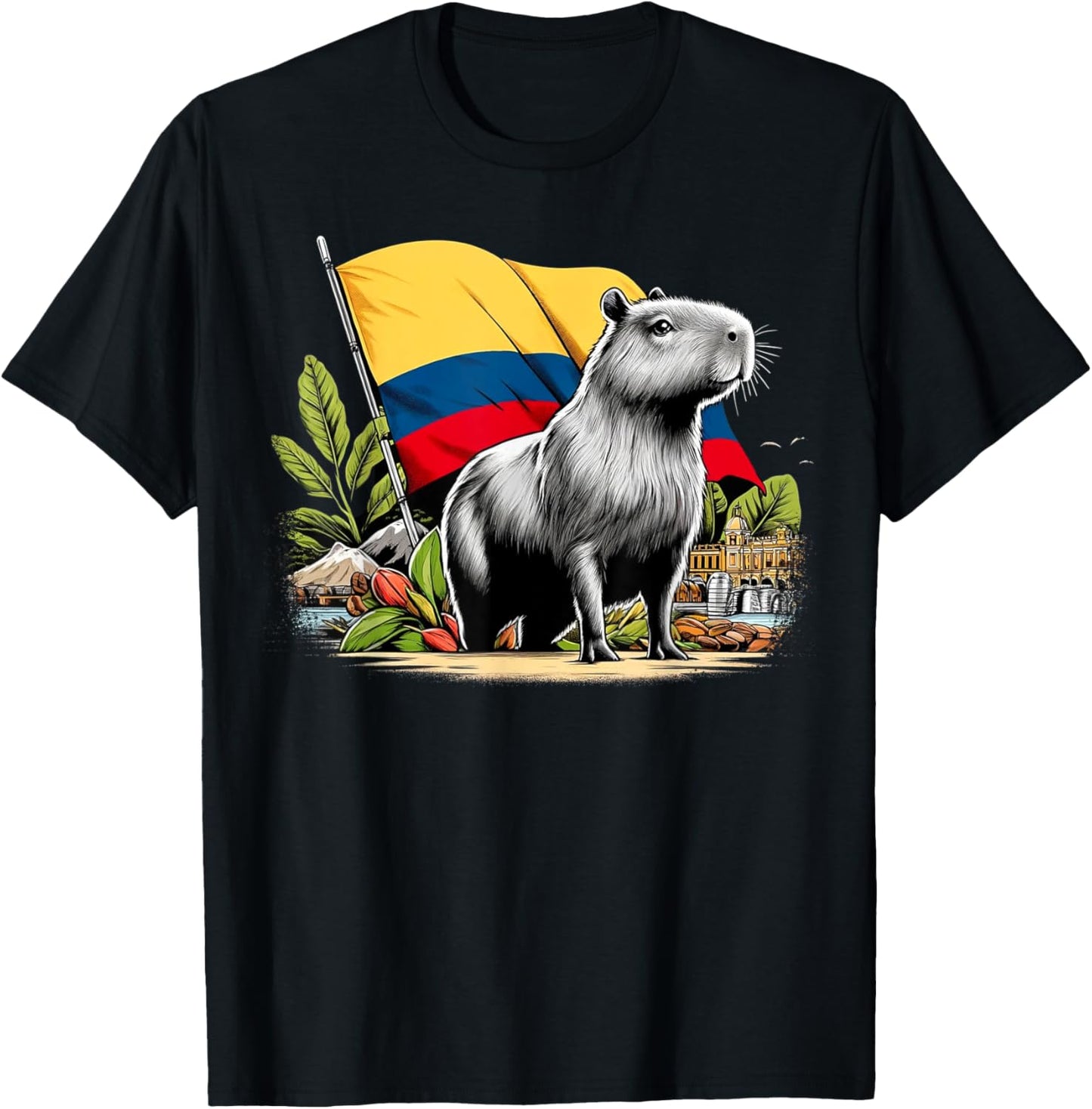 Proud Colombian Capybara Colombia Flag - National Day T-Shirt - T-Shirt | Black