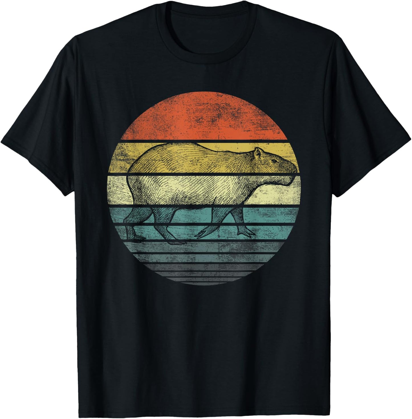 Capybara Gifts Retro Sunset Animal Lover Capybara Silhouette T-Shirt - T-Shirt | Black