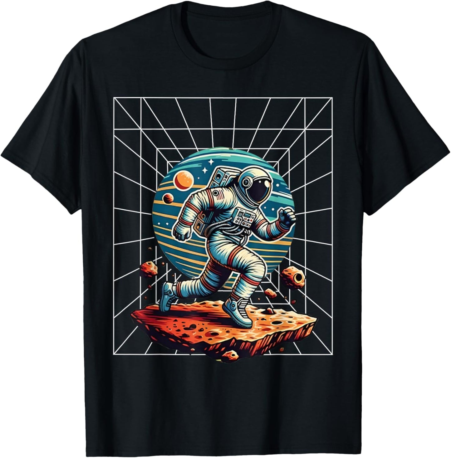Astronaut Running in Space Cosmic Kid Galaxy Adventure Lover T-Shirt - T-Shirt | Black