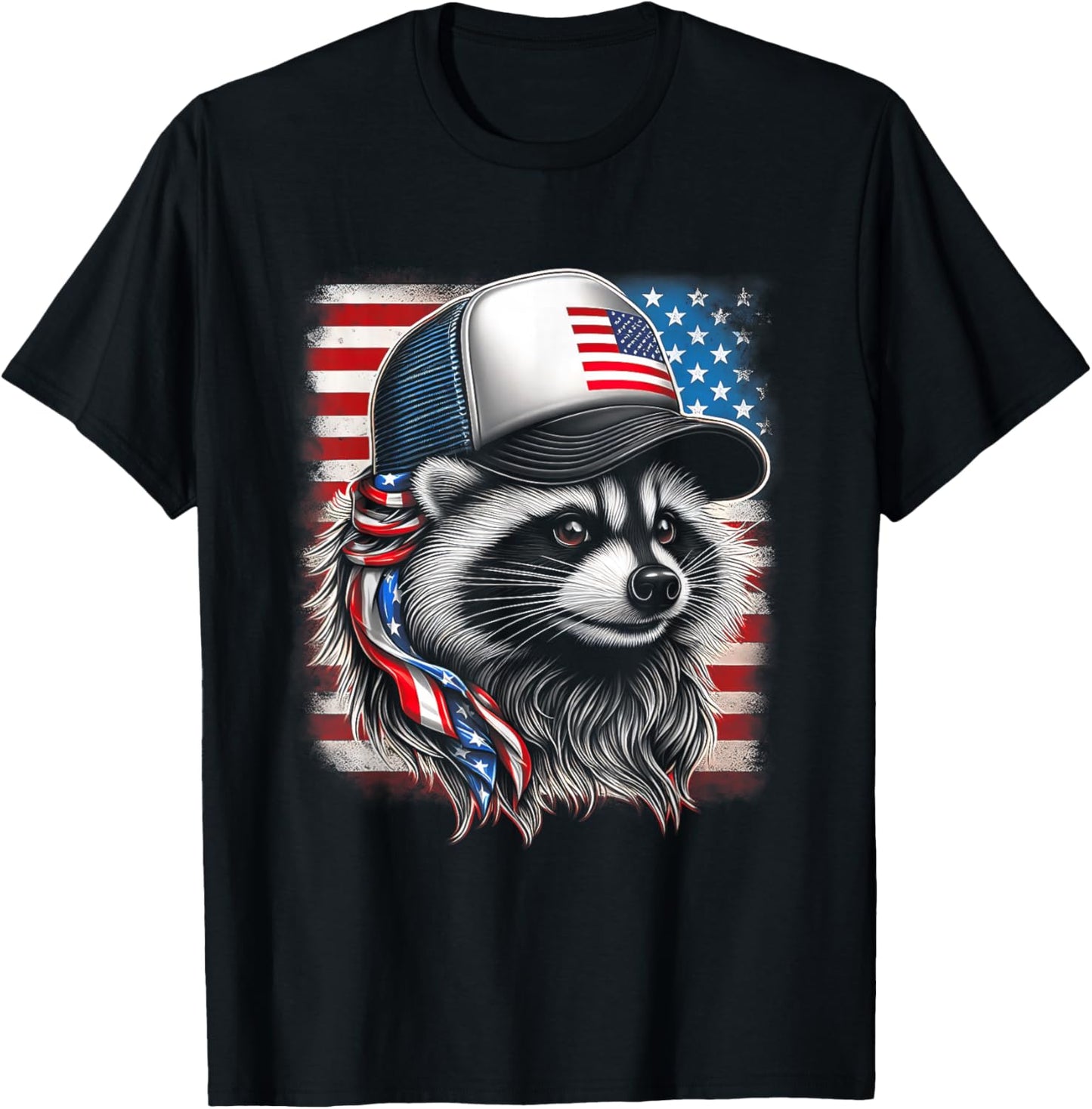 Redneck Raccoon Mullet White Trash Party Attire 4th July T-Shirt - T-Shirt | Black