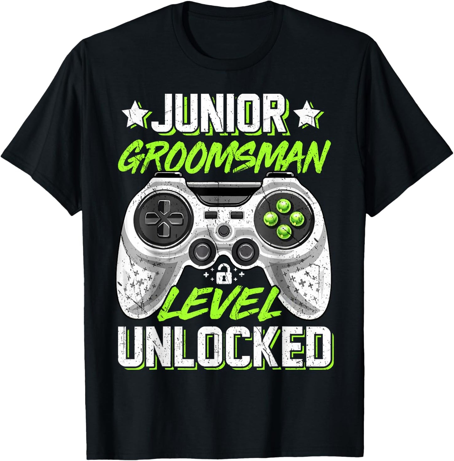 Gamer Junior Groomsman Level Unlocked Video Gaming Wedding T-Shirt - T-Shirt | Black