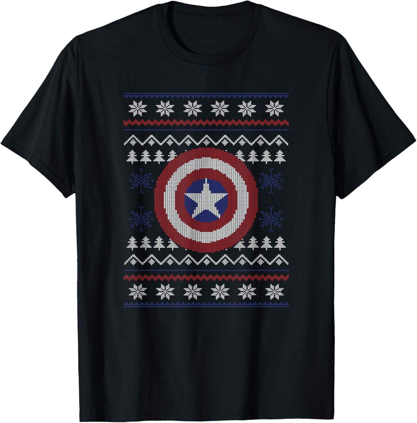 Marvel Christmas Captain America Shield Ugly Sweater T-Shirt - T-Shirt | Black