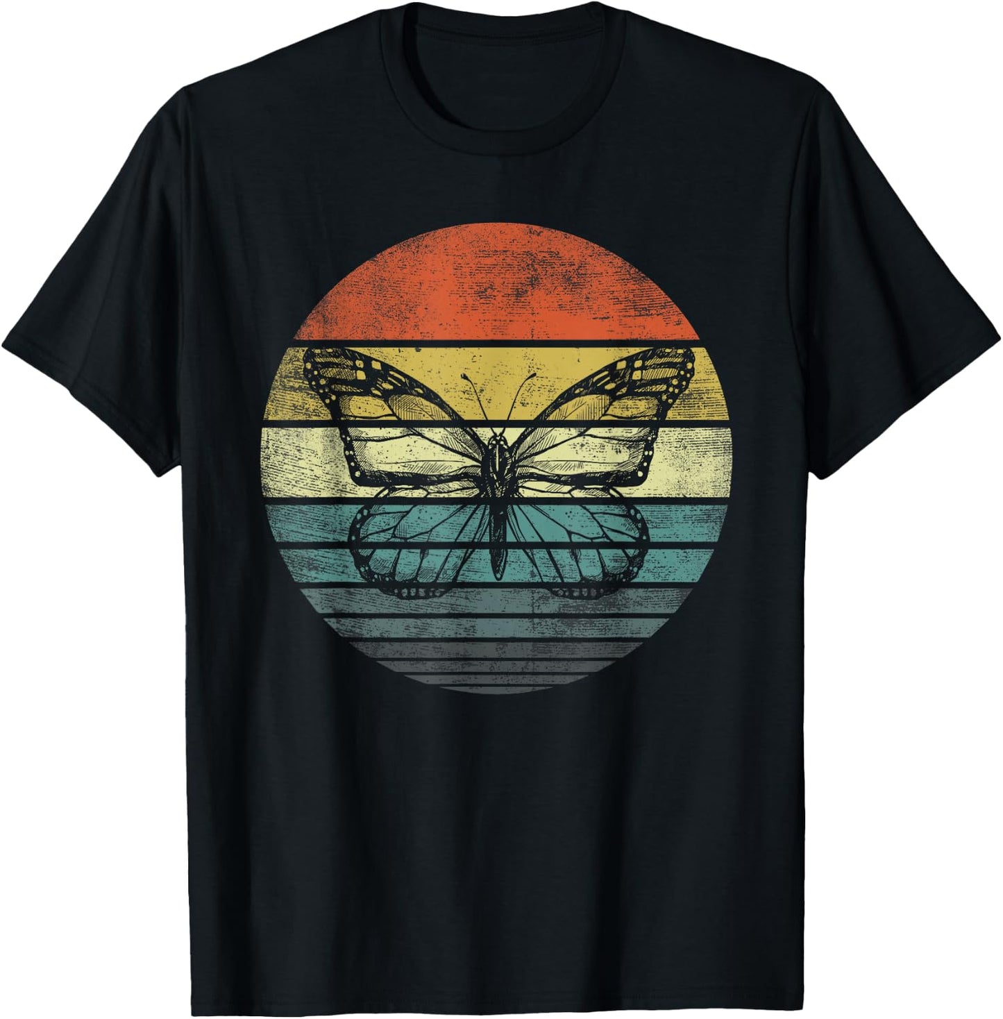 Butterfly Lover Gifts Retro Sunset Insect Monarch Entomology T-Shirt - T-Shirt | Black