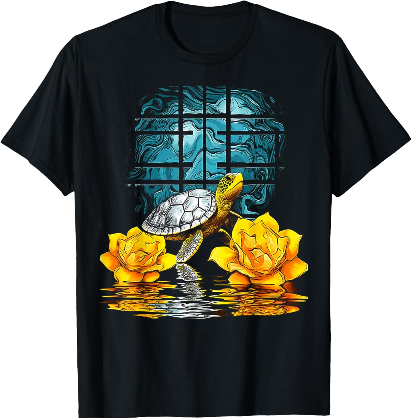 Turtle Flowers Animal Art Geometric Artwork Turtle T-Shirt - T-Shirt | Black