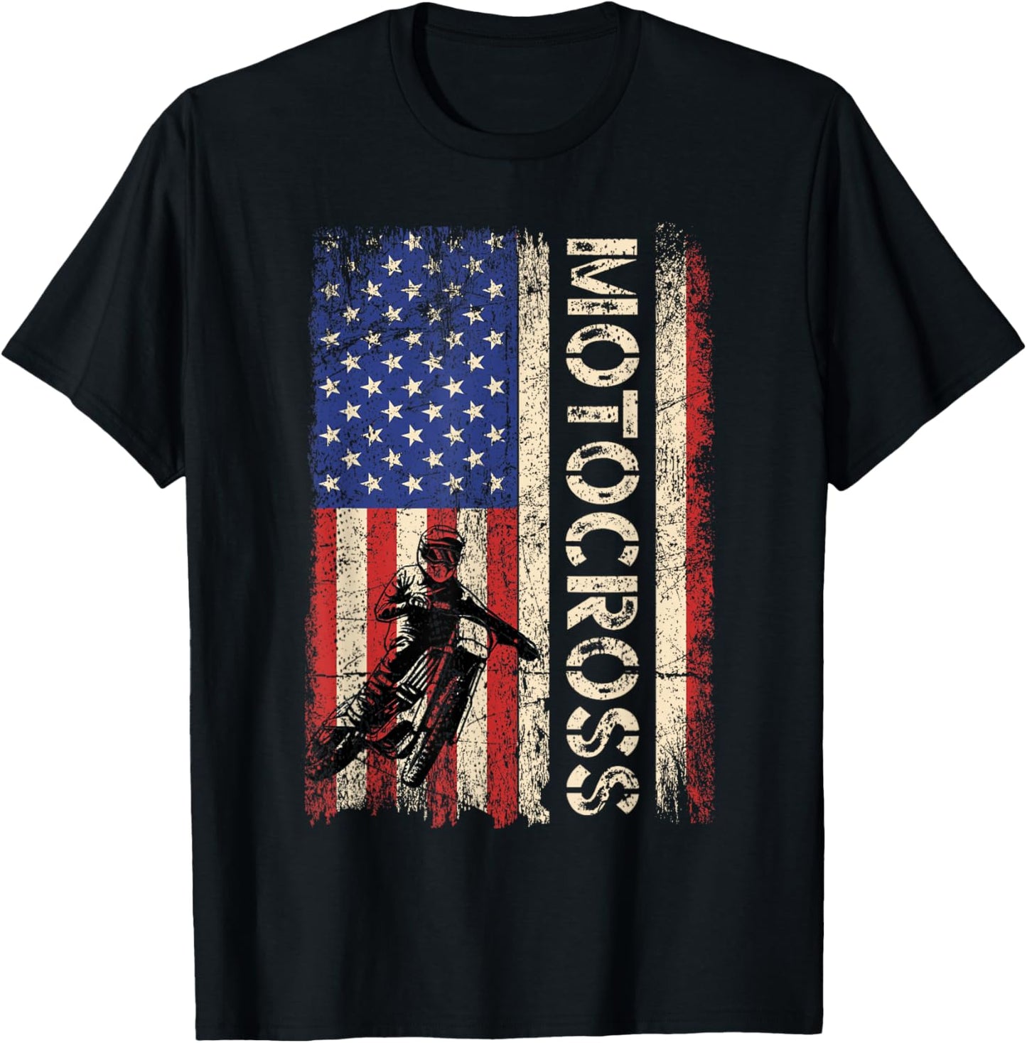 Motocross Dirt Bike American USA Flag Shirt Biker Men T-Shirt - T-Shirt | Black