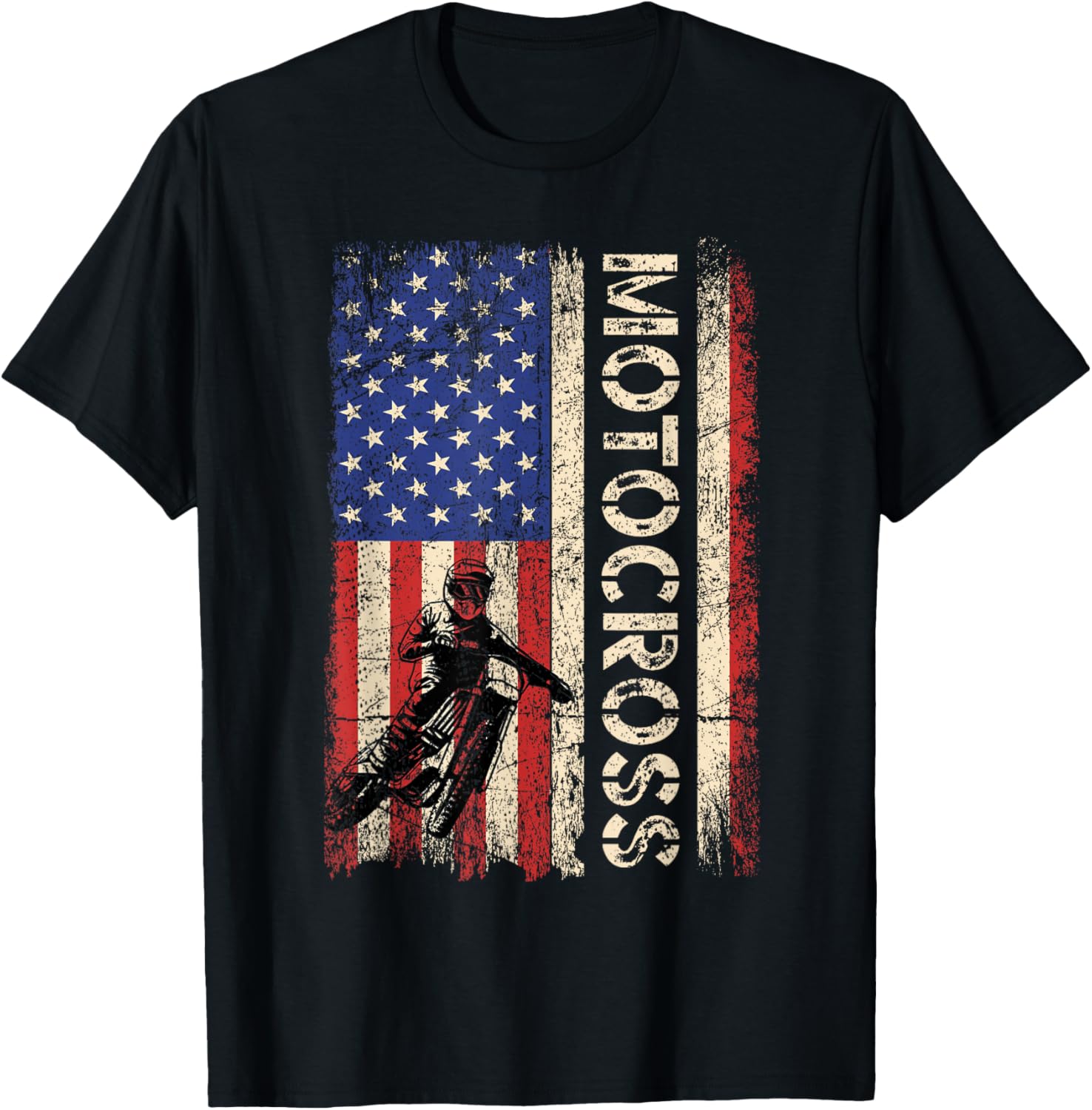 Motocross Dirt Bike American USA Flag Shirt Biker Men T-Shirt - T-Shirt | Black