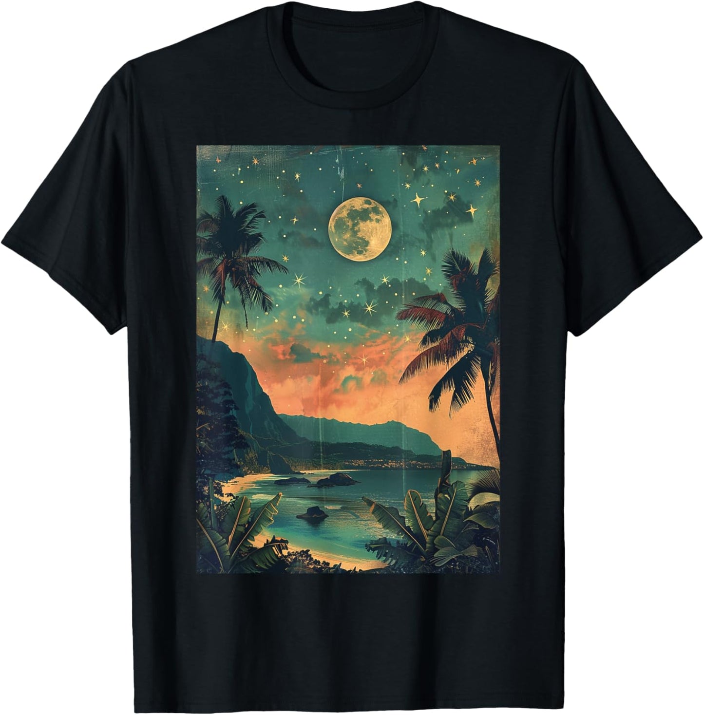 Vintage Hawaii Travel Kauai Beach Nature Scenery Men Women Kids T-Shirt - T-Shirt | Black