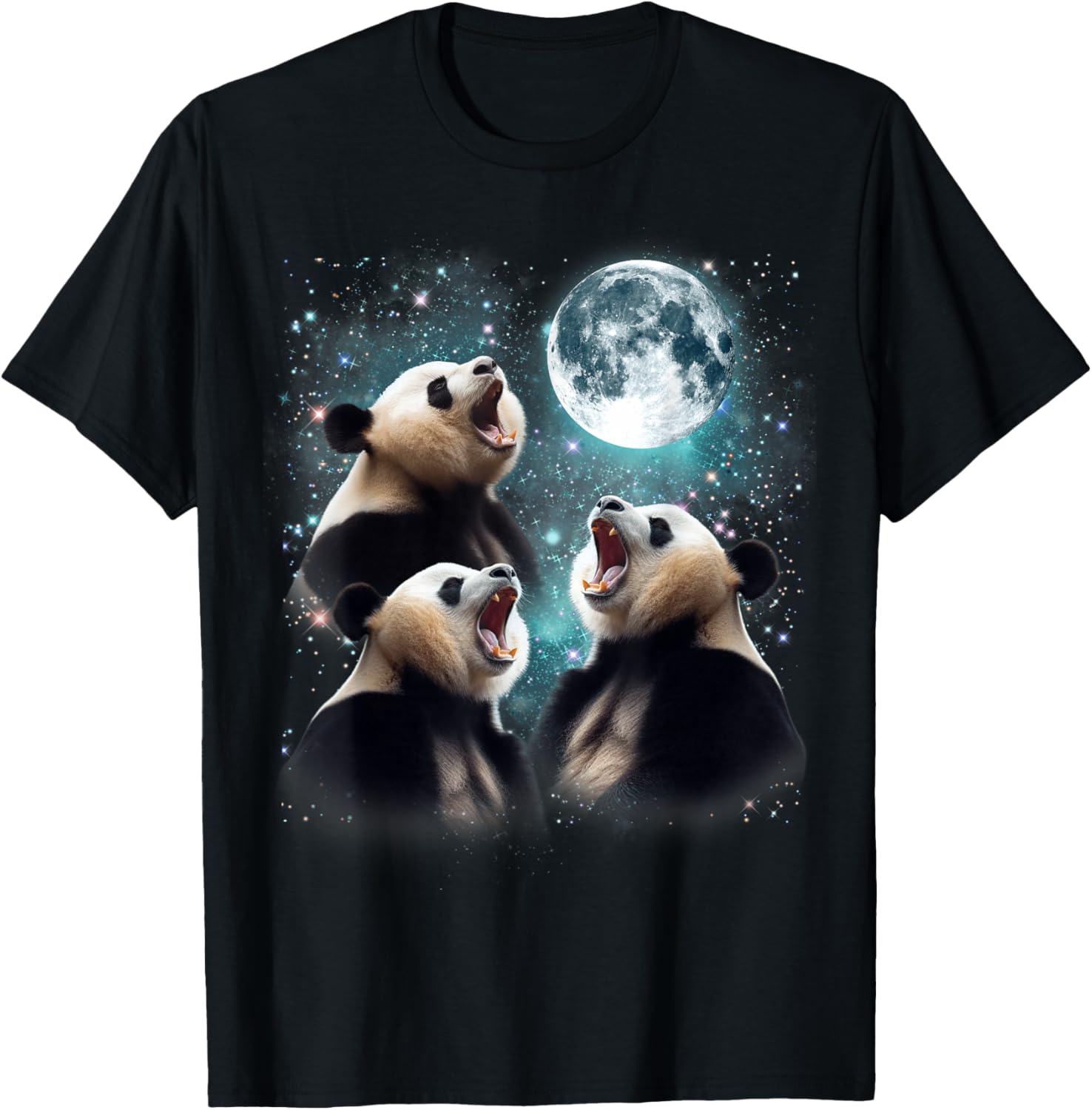 3 Panda Moon Howling Panda Head Funny , Women, Kid T-Shirt - T-Shirt | Black