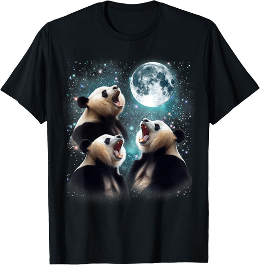 3 Panda Moon Howling Panda Head Funny , Women, Kid T-Shirt - T-Shirt | Black
