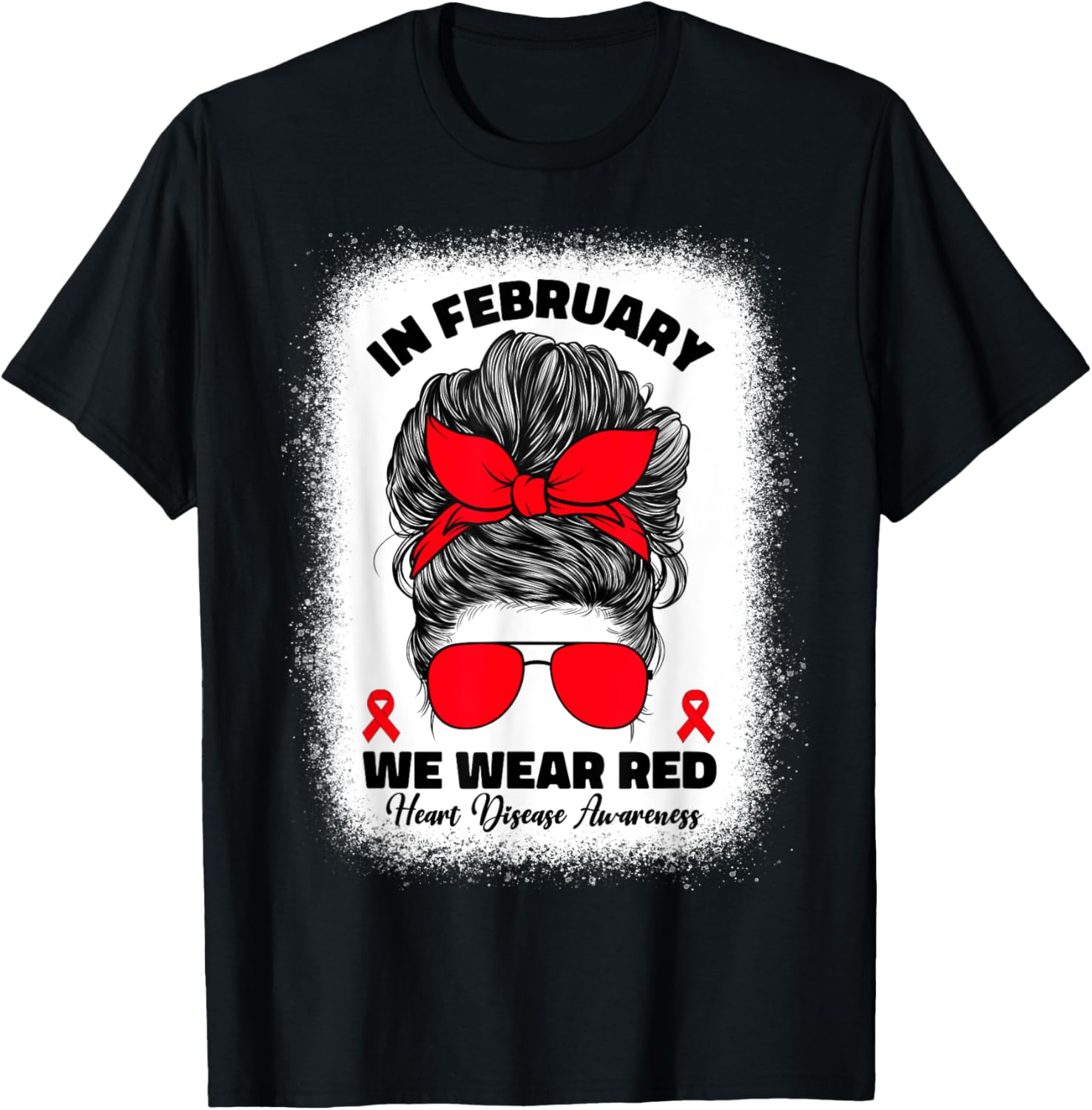 In February We Wear Red Heart Disease Awareness T-Shirt - T-Shirt | Black