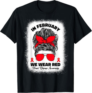 In February We Wear Red Heart Disease Awareness T-Shirt - T-Shirt | Black