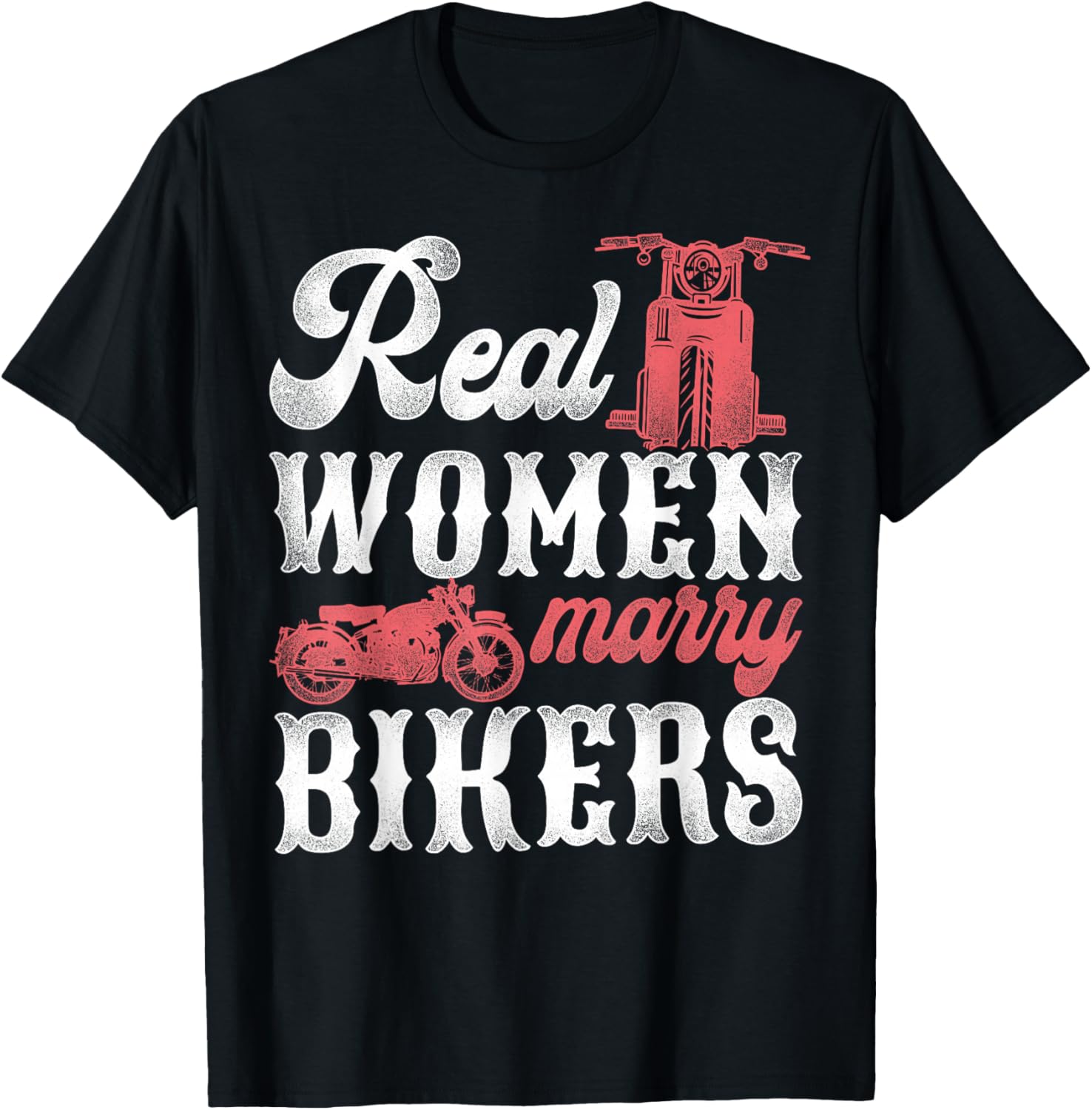 Classic Motorcycle Biker Husband Wife Wedding Marriage Real T-Shirt - T-Shirt | Black