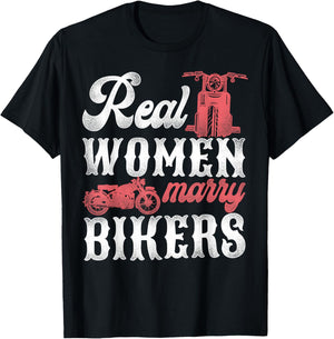 Classic Motorcycle Biker Husband Wife Wedding Marriage Real T-Shirt - T-Shirt | Black
