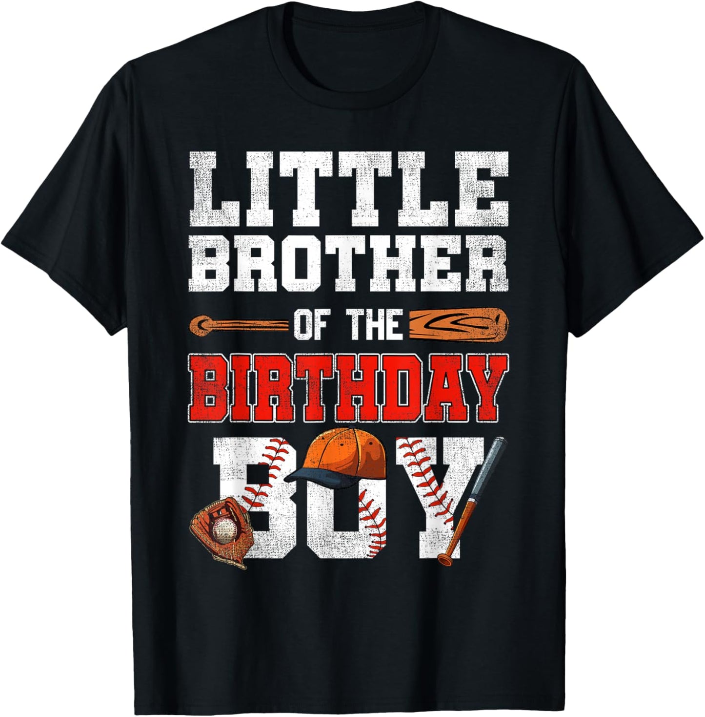 Little Brother Of The Birthday Boy Baseball Bday Family T-Shirt - T-Shirt | Black