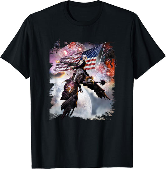 George Washington Riding Eagle American Patriotic Funny T-Shirt - T-Shirt | Black