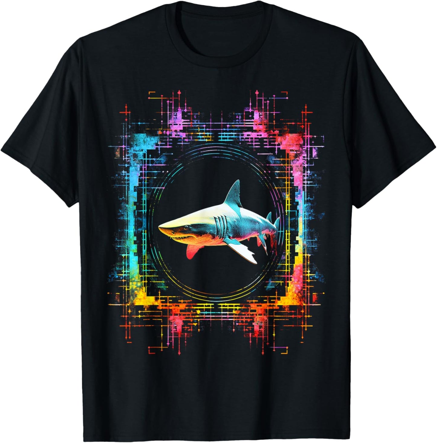 Shark Mandala Abstract Animal Art Colorful Graphic Shark T-Shirt - T-Shirt | Black
