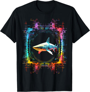 Shark Mandala Abstract Animal Art Colorful Graphic Shark T-Shirt - T-Shirt | Black