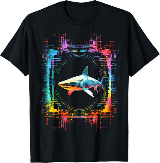 Shark Mandala Abstract Animal Art Colorful Graphic Shark T-Shirt - T-Shirt | Black