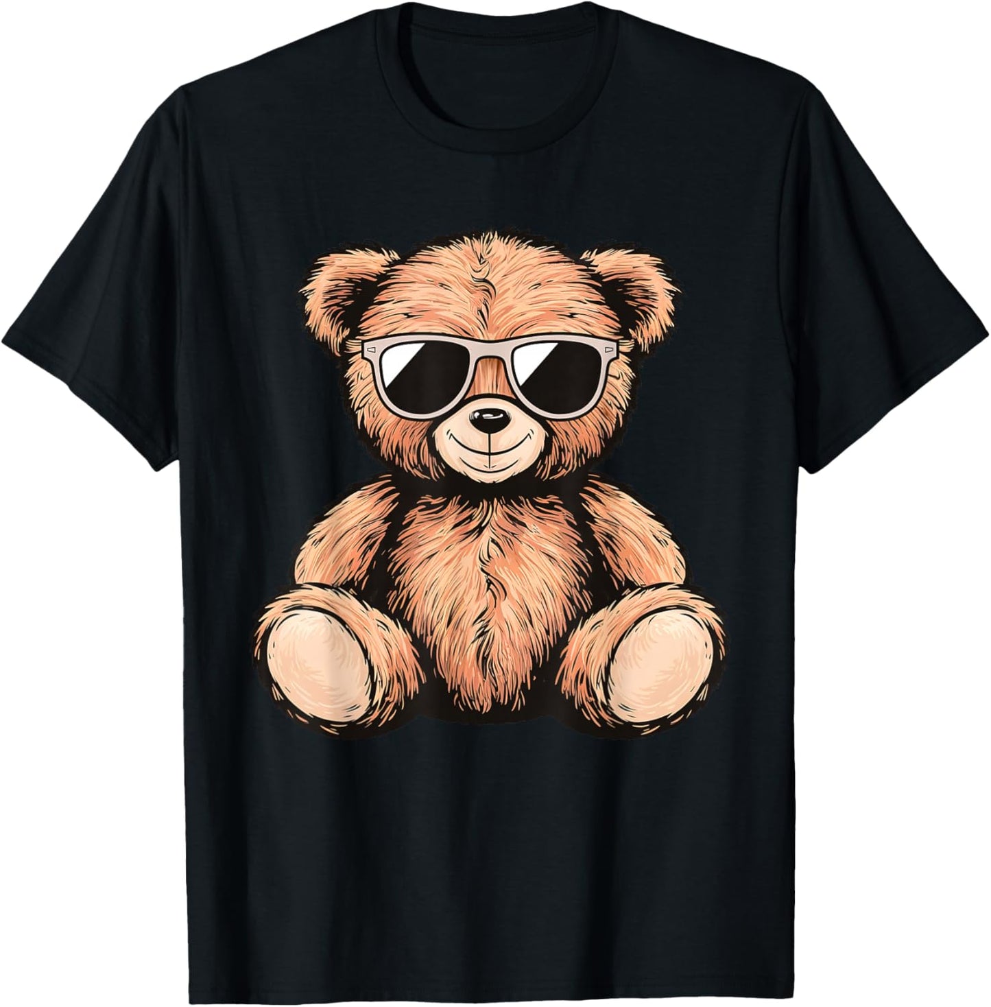Cool Teddy Bear Men Women Kids Casual Cute Funny Graphic T-Shirt - T-Shirt | Black