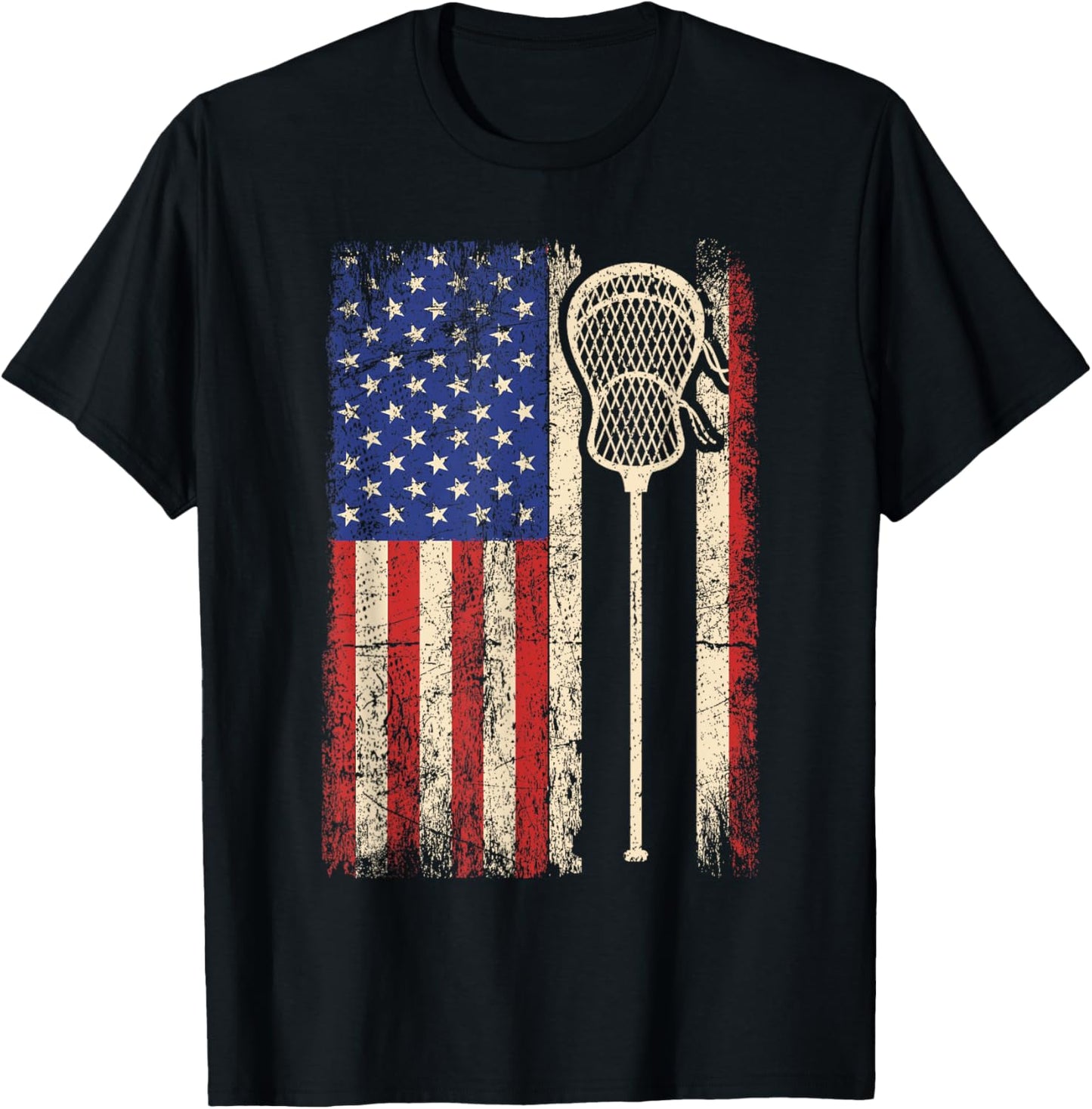 Lacrosse American US Flag Sport Team Sticks Men 4th of July T-Shirt - T-Shirt | Black