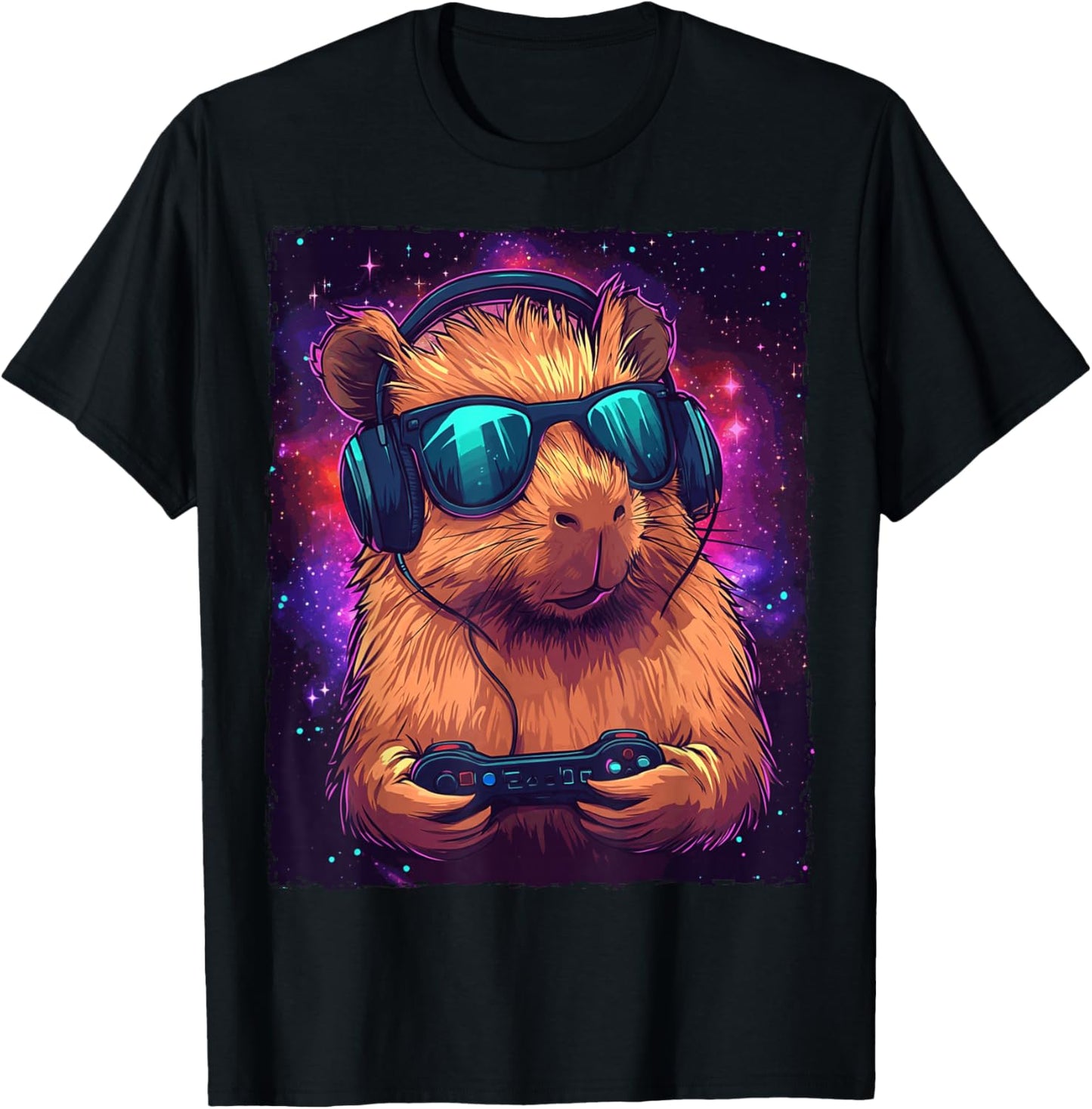 Funny - Capybara Video Games - , Black, Small, Short Sleeve, , Modern, Cartoon, Fun, All Seasons T-Shirt - T-Shirt | Black