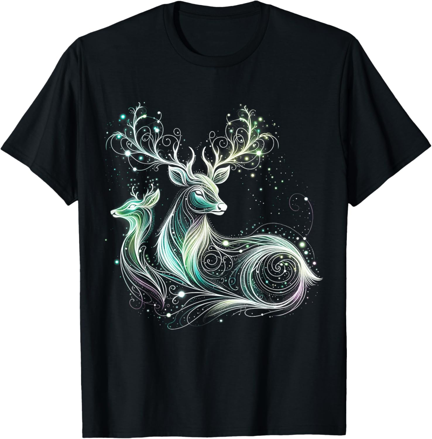 Bright Forest Deer - Ethereal Nature Magic Women T-Shirt - T-Shirt | Black