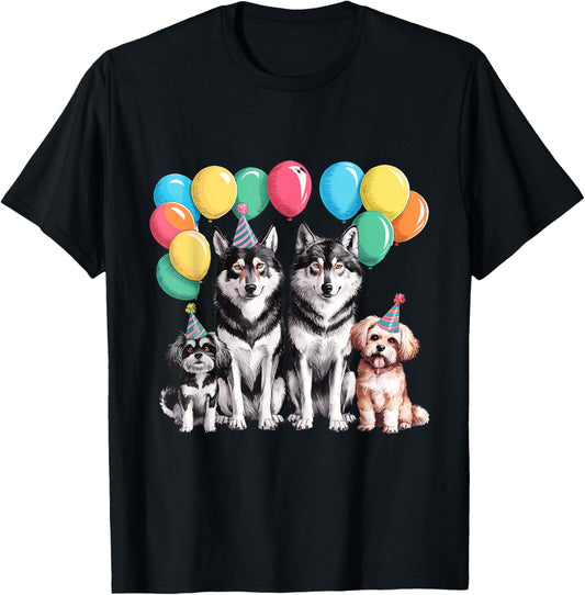 Dog Wolf Birthday Party Dog Costume Animals Girls Boy T-Shirt - T-Shirt | Black