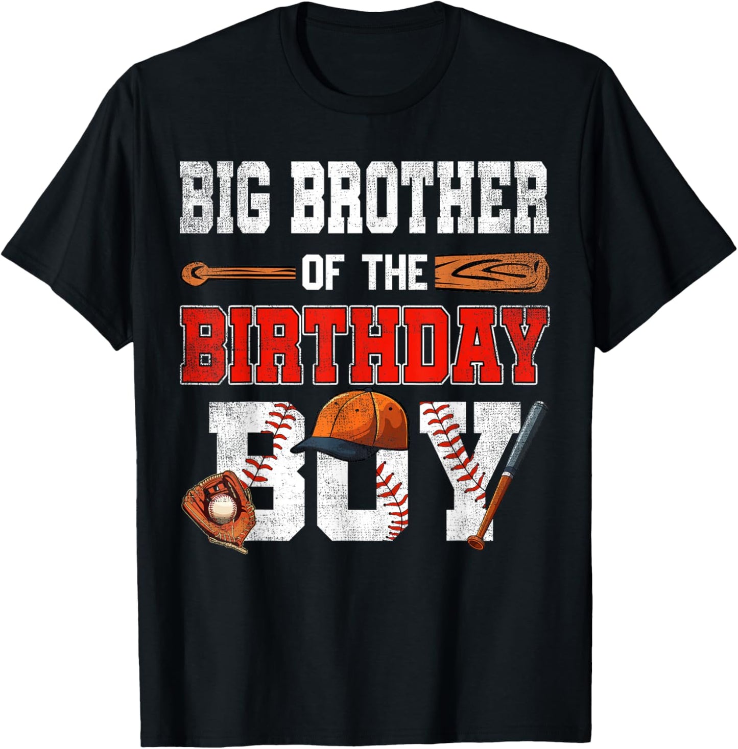 Big Brother Of The Birthday Boy Baseball Bday Family T-Shirt - T-Shirt | Black