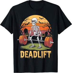 Halloween Deadlift Skeleton Gym Workout Weight Lifting T-Shirt - T-Shirt | Black