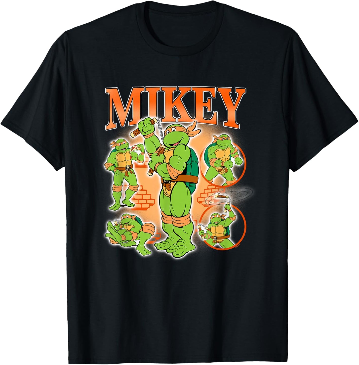 Teenage Mutant Ninja Turtles Mikey 90's Retro Collage Logo T-Shirt - T-Shirt | Black