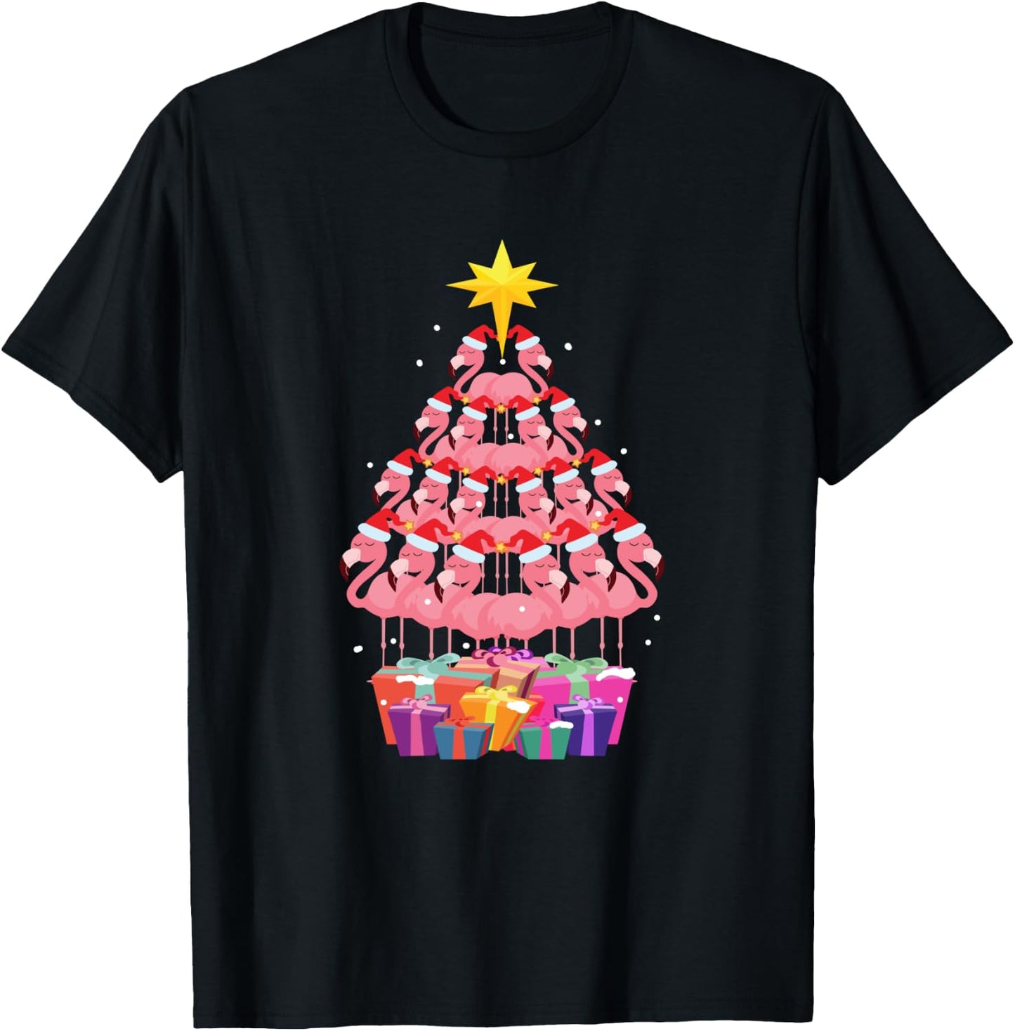 Flamingo Ugly Christmas Tree Funny Gift T-Shirt - T-Shirt | Black