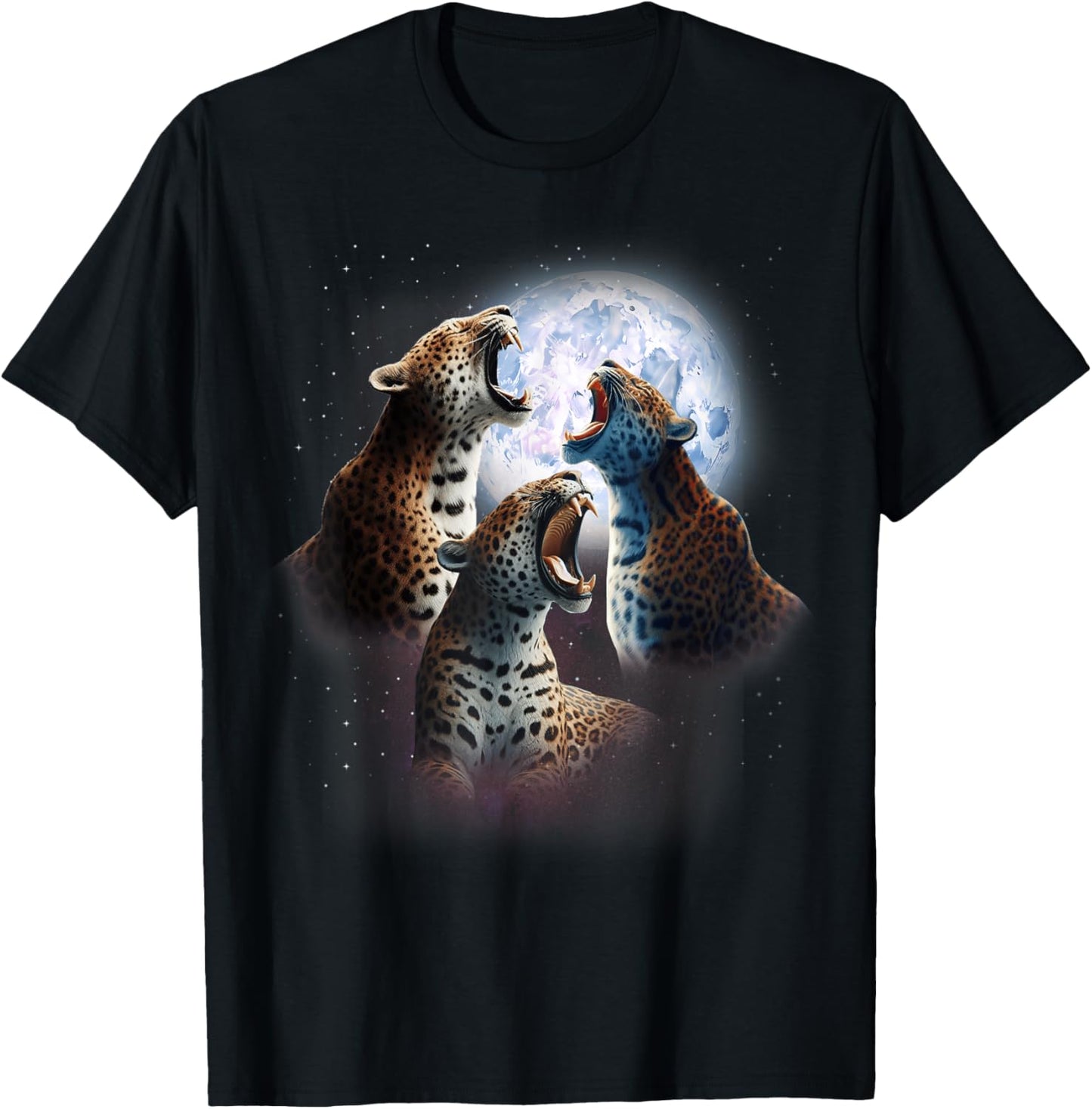 3 Leopards Howling At The Moon Funny Leopard Animal Wild Cat Men Women Kids T-Shirt - T-Shirt | Black