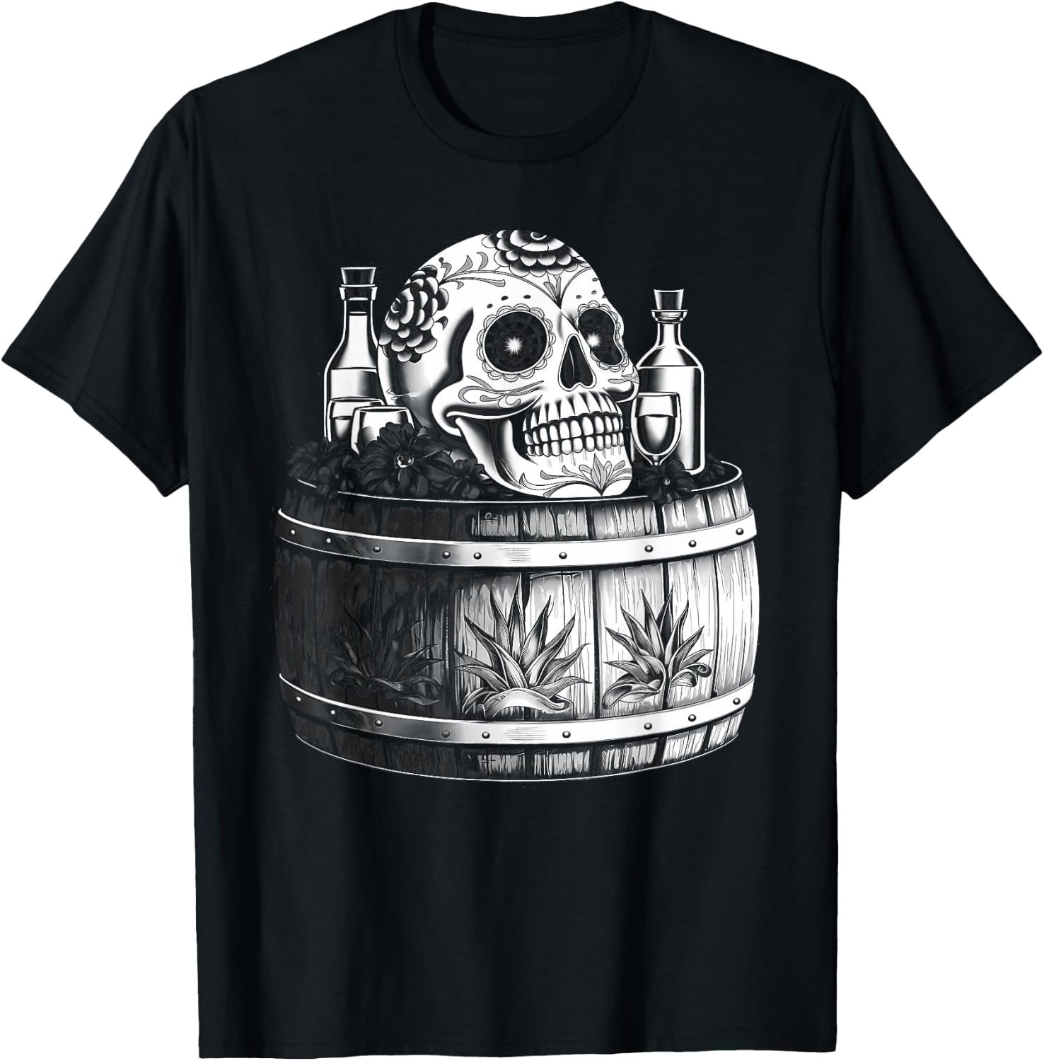 Mexico Vintage Skeleton Tequila Dia De Los Muertos Mexican T-Shirt - T-Shirt | Black