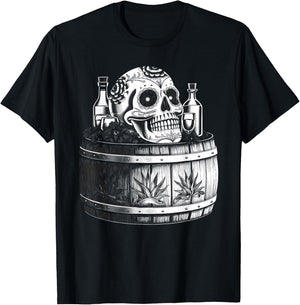 Mexico Vintage Skeleton Tequila Dia De Los Muertos Mexican T-Shirt - T-Shirt | Black