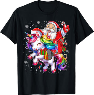 Cute Unicorn Christmas Girls Kids Women Santa Unicorn Xmas T-Shirt - T-Shirt | Black