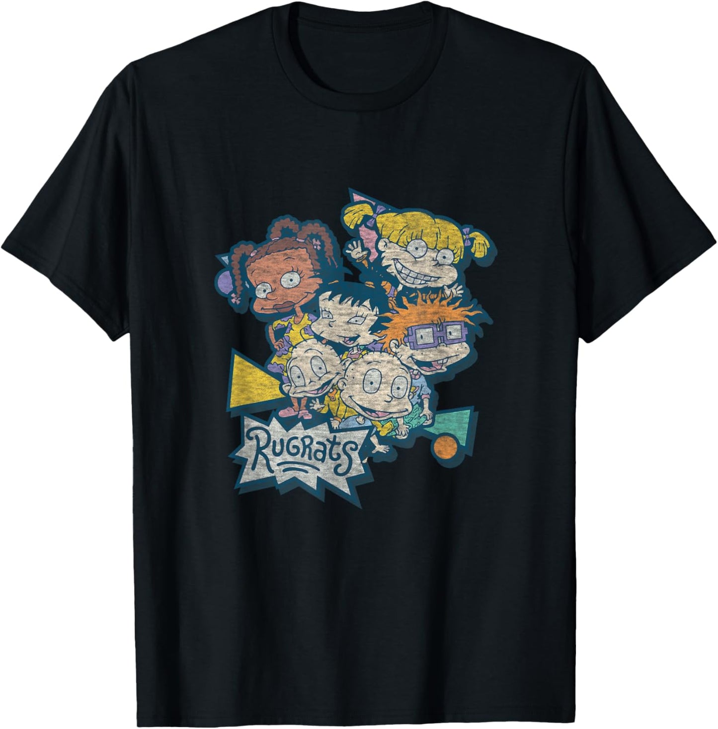 Rugrats Group Neon Shapes Colorful 90s Aesthetic T-Shirt - T-Shirt | Black